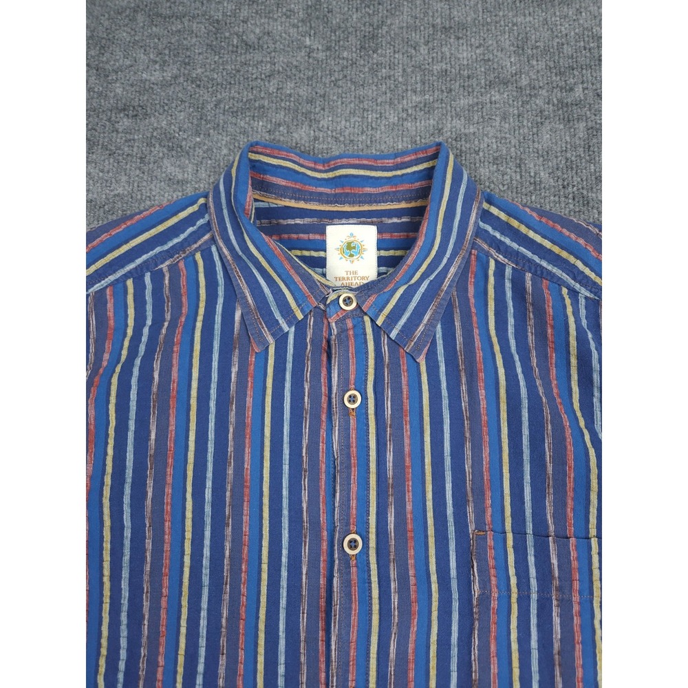 The Territory Ahead Shirt Men's XL Blue Striped Abstract Woven Button Short Slee